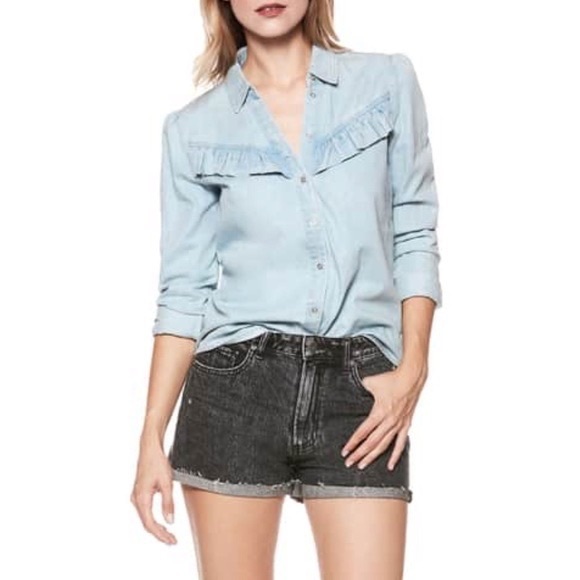 Paige Layda Denim Button Down Ruffle Shirt - Picture 2 of 15